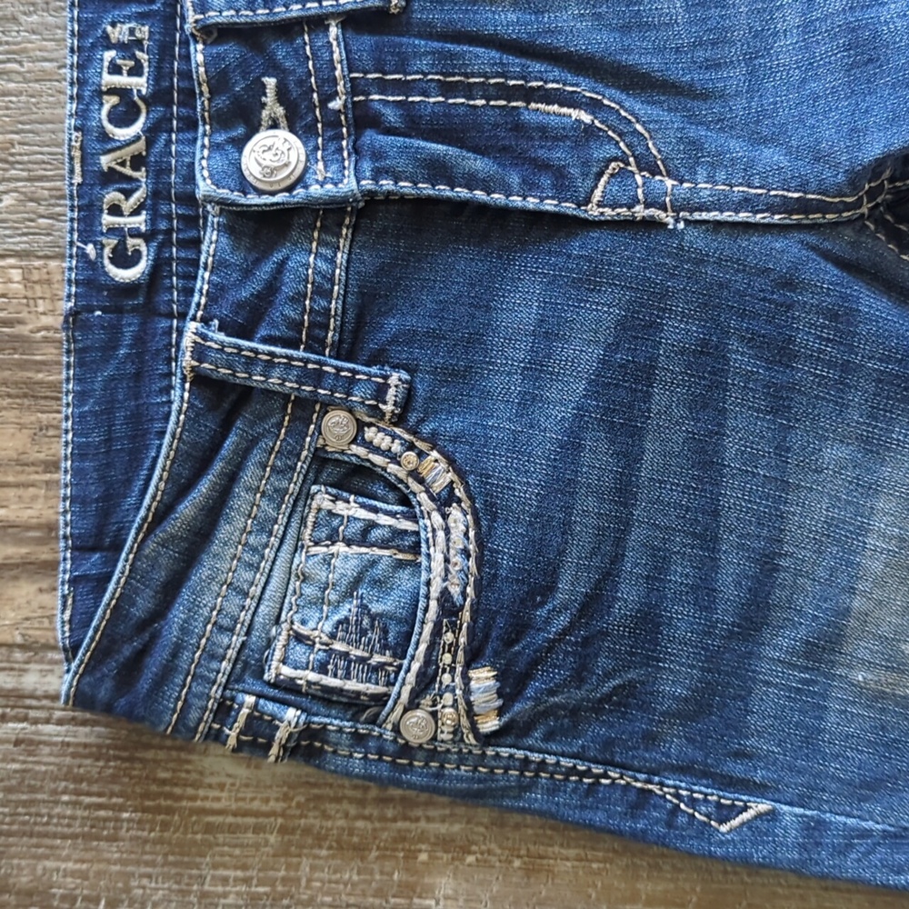 GRACE in LA girls bootcut jeans blingy embroidered faux flap back pockets sz 8 - Picture 11 of 14